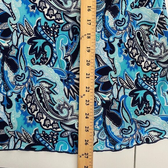 CJ Banks Blue Floral Pleated Blouse Size 2X V Neck 3/4 Sleeves Layered Look - Picture 9 of 10